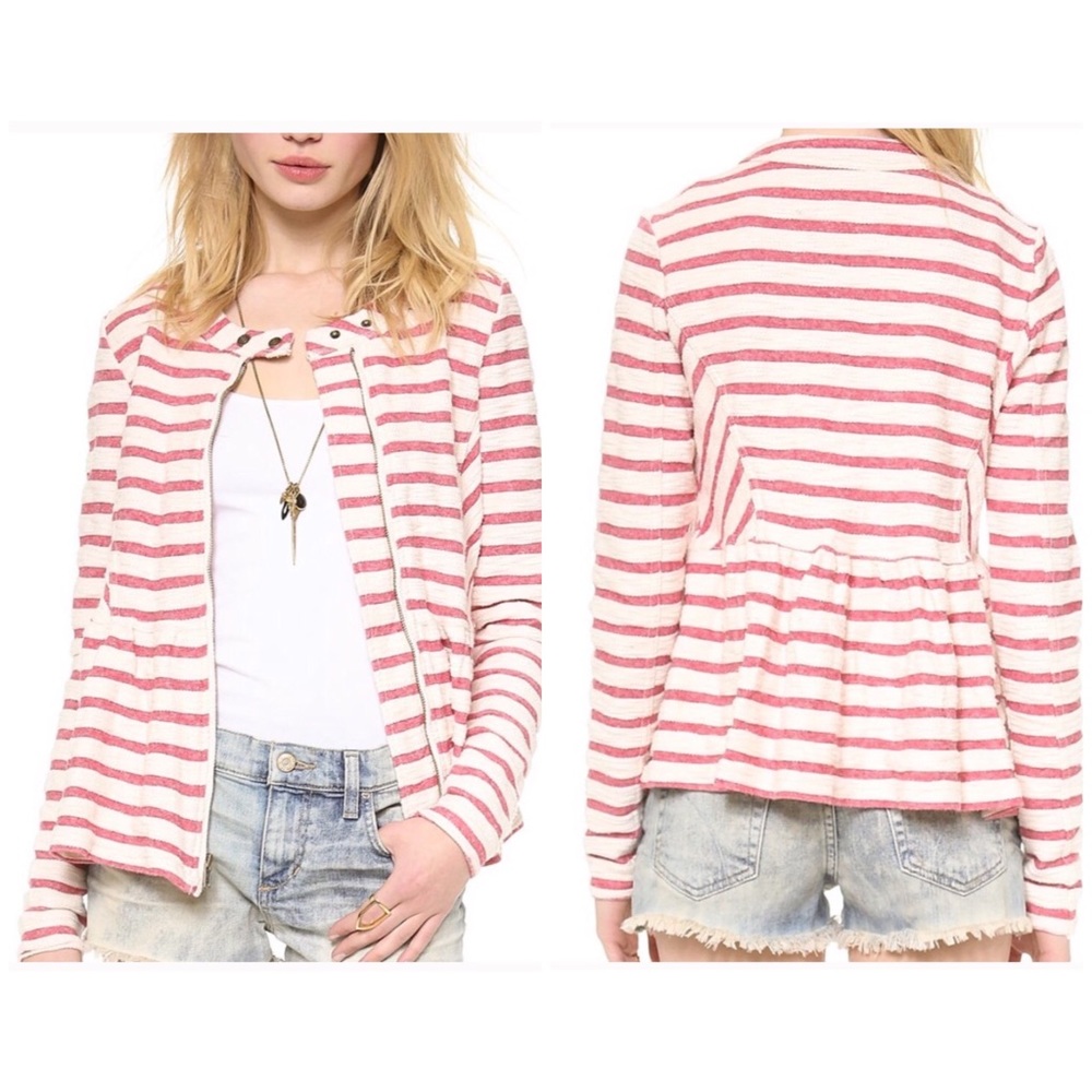 Free People Striped Peplum Jacket - Picture 1 of 10